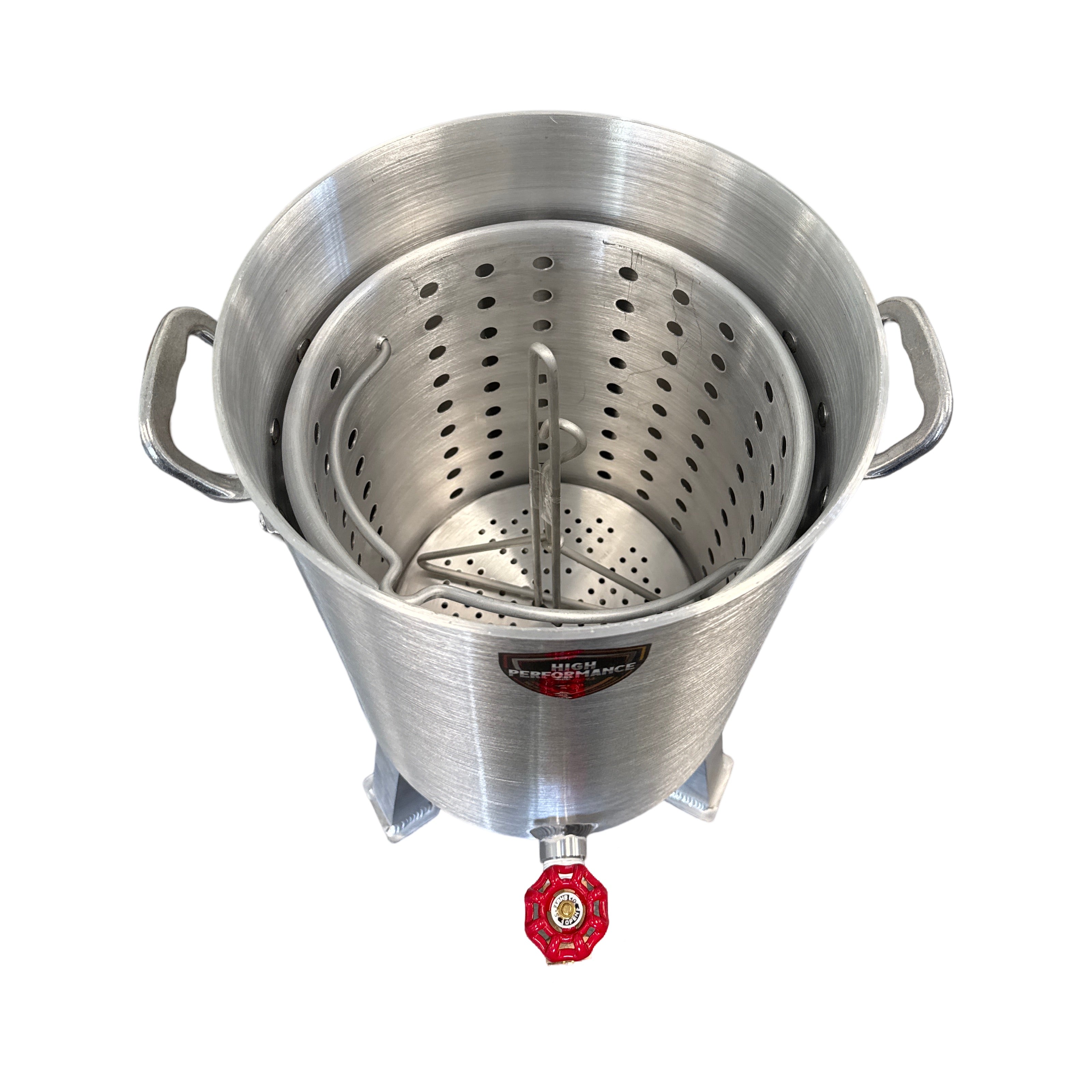 30 Qt Turkey Fryer Pot With Drain Valve, Basket, Lid & Turkey Rack - SCRATCH & DENT - 15% OFF