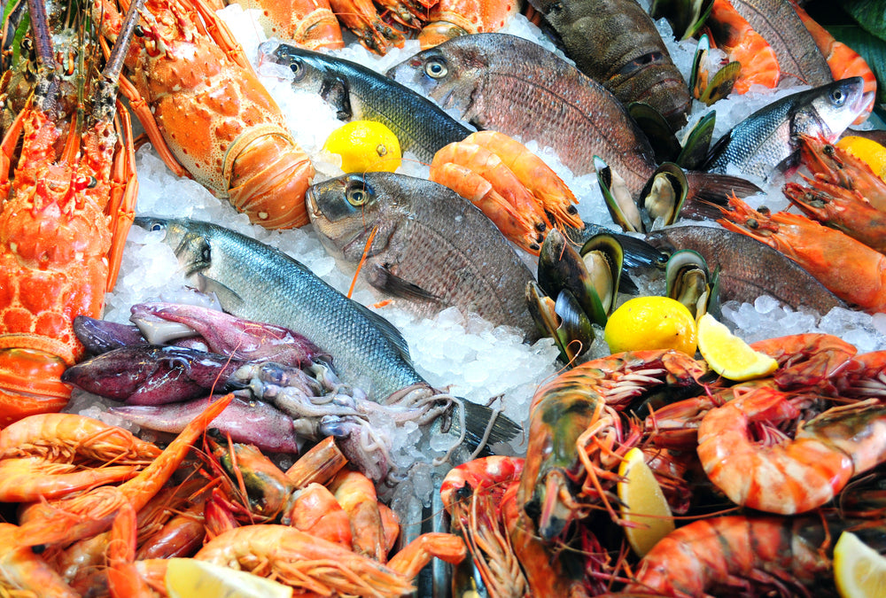 Fresh seafood photographed in fish market