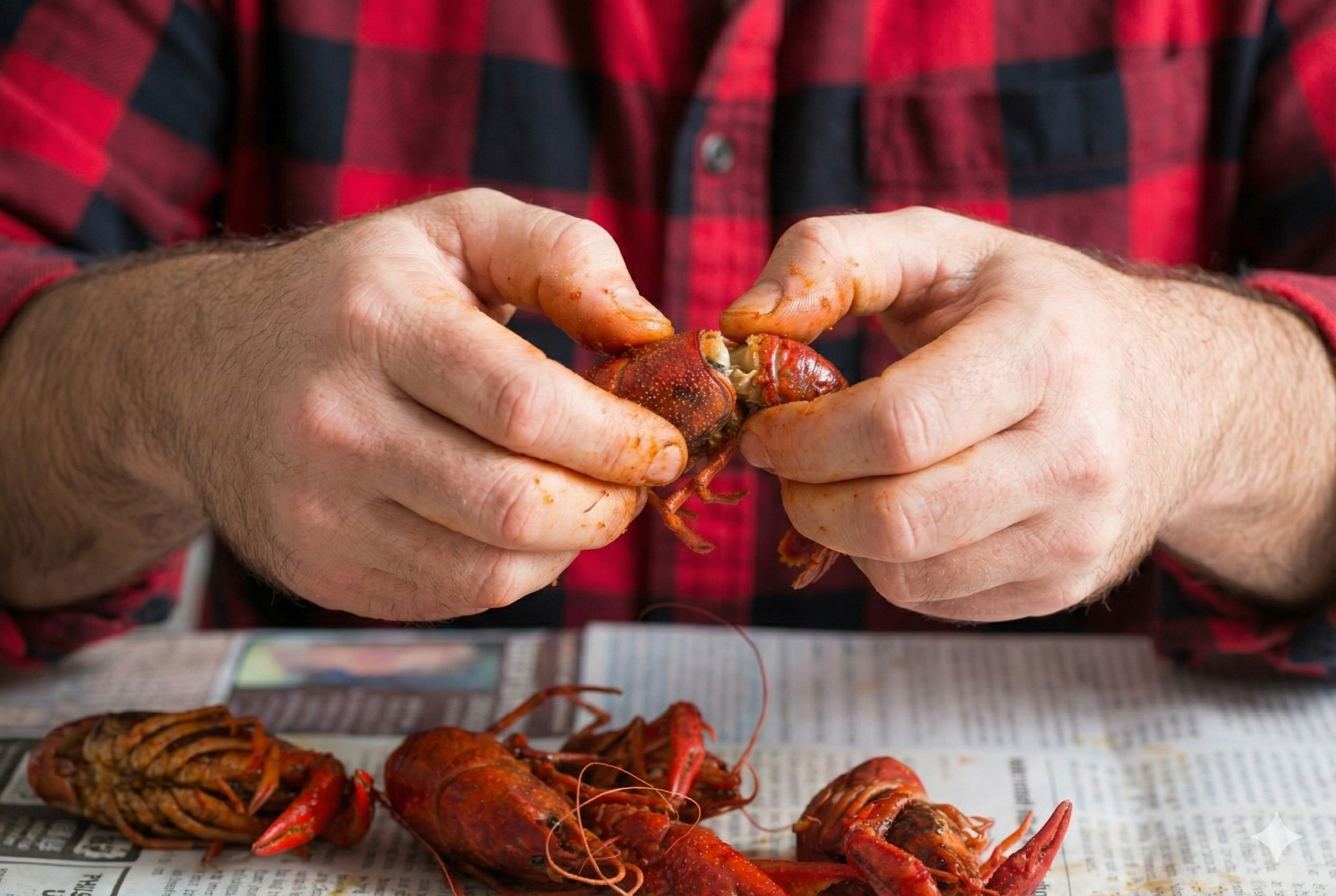 Person peeling crawfish