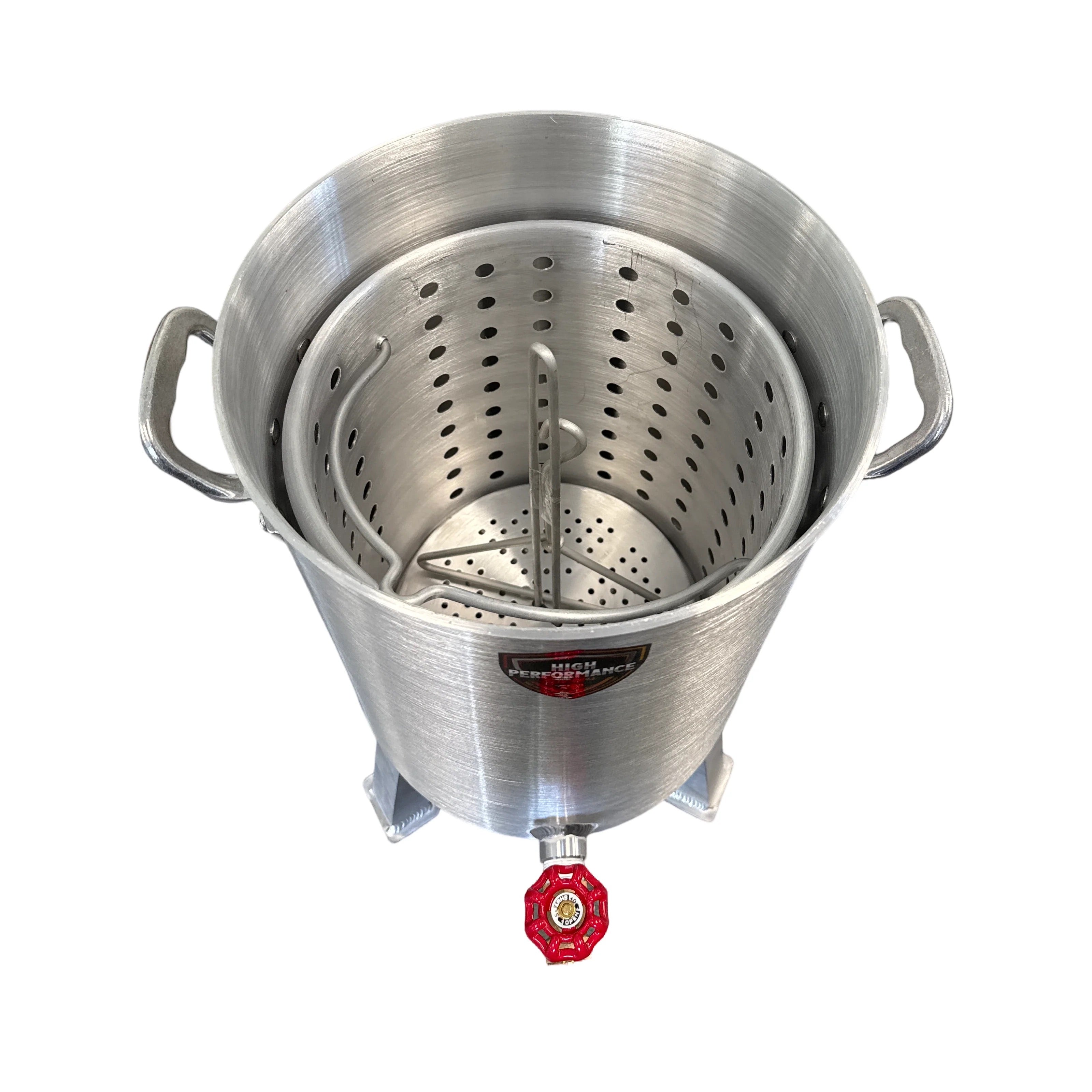 A top view of a 30 QT aluminum turkey fryer.