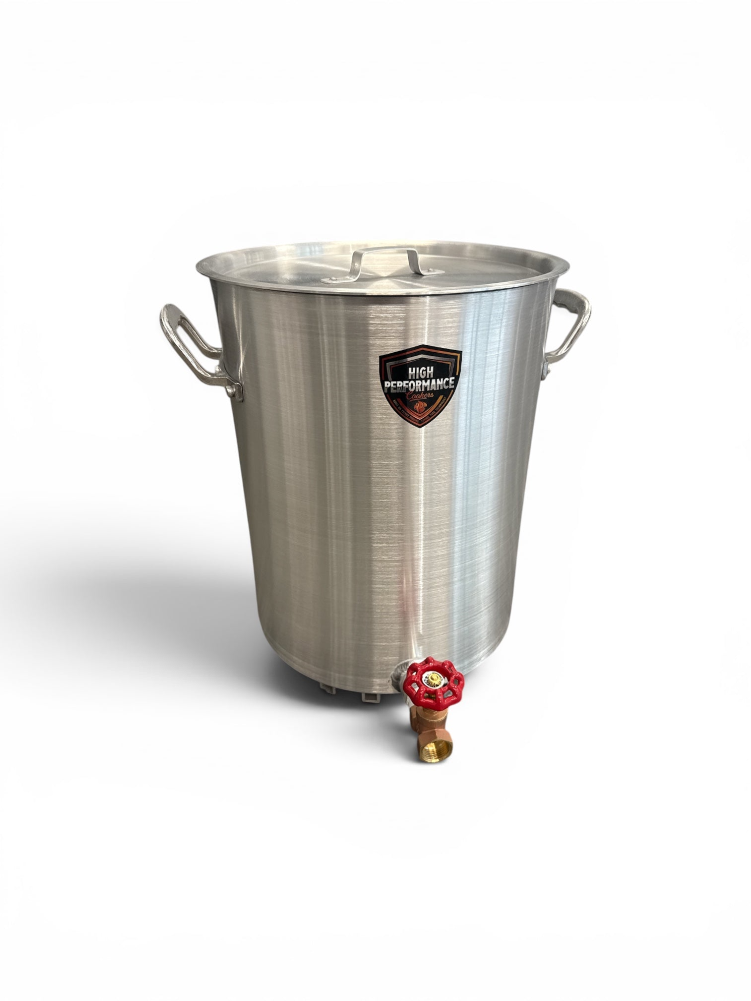 A 30 QT stock pot with a lid