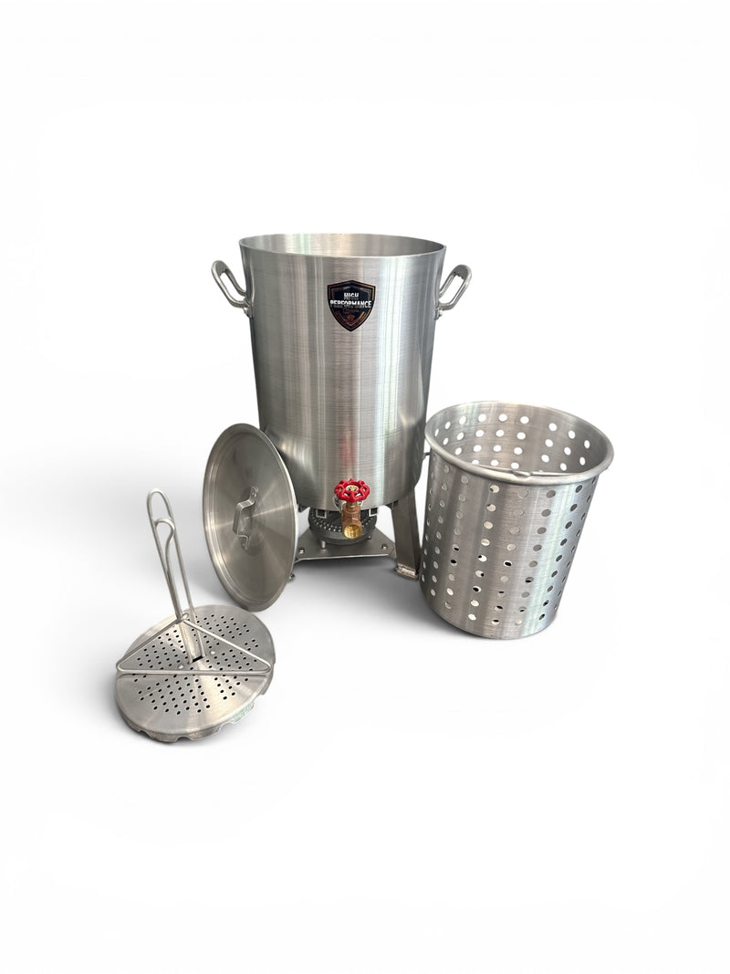 30 Qt Turkey Fryer Powered Pot With Drain Valve, Lid & Turkey Rack