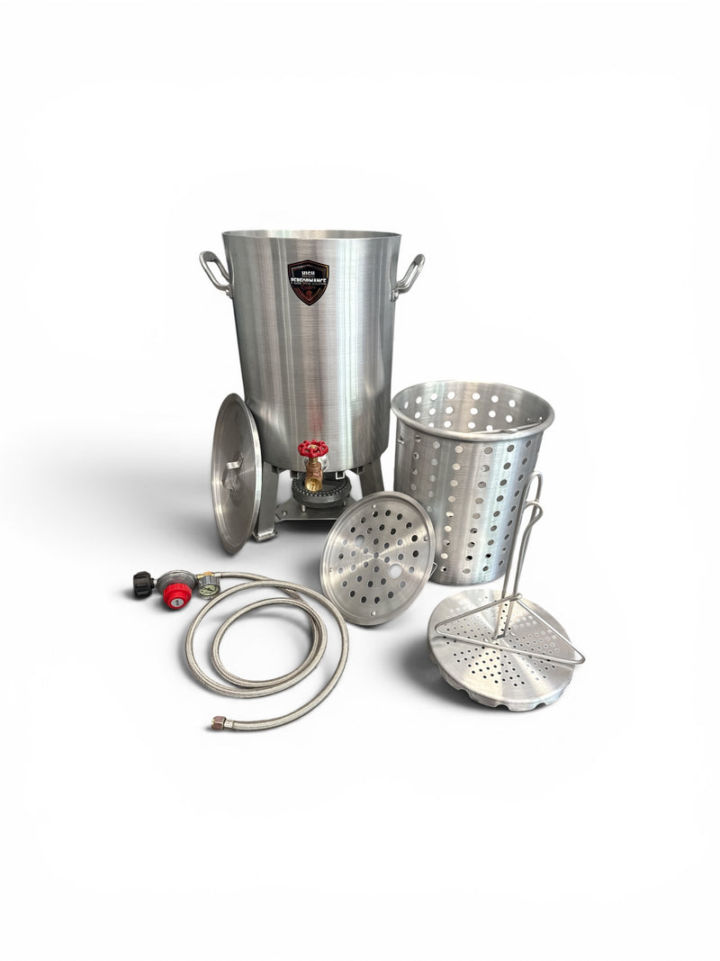 30 Qt Turkey Fryer Powered Pot With Drain Valve, Lid & Turkey Rack