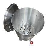 Top-down view of the 60 QT turkey fryer with the dual turkey rack inside