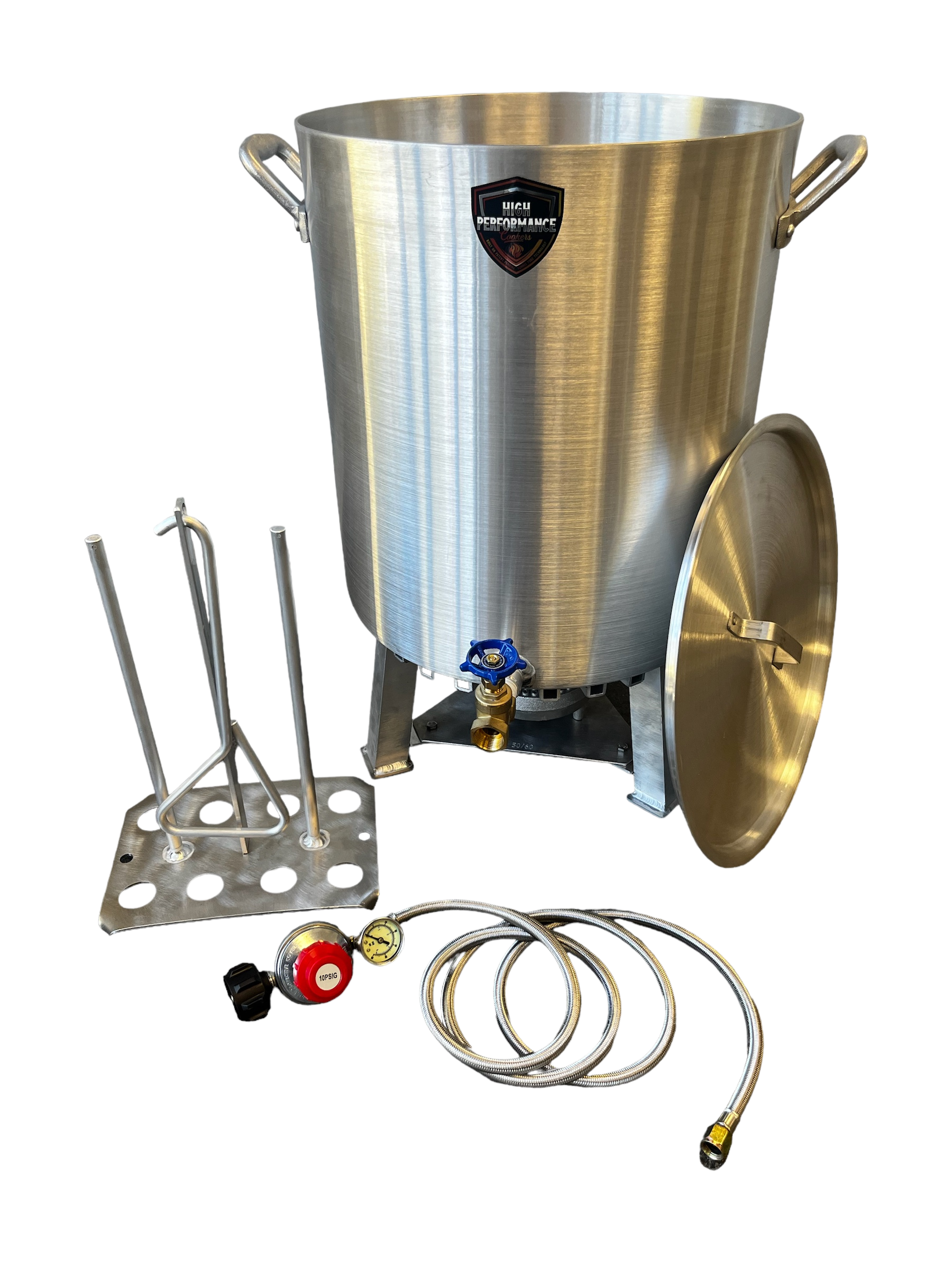 60 Qt Dual Turkey Fryer Pot With Drain Valve / Lid & Turkey Rack