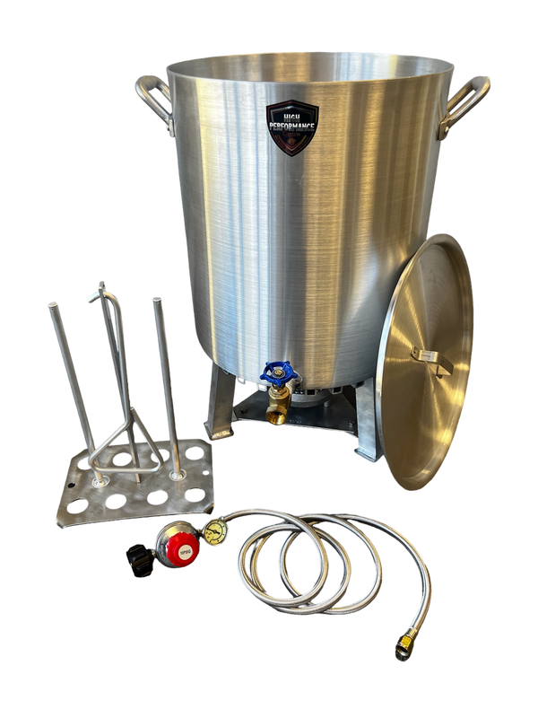60 Qt Dual Turkey Fryer Pot With Drain Valve / Lid & Turkey Rack