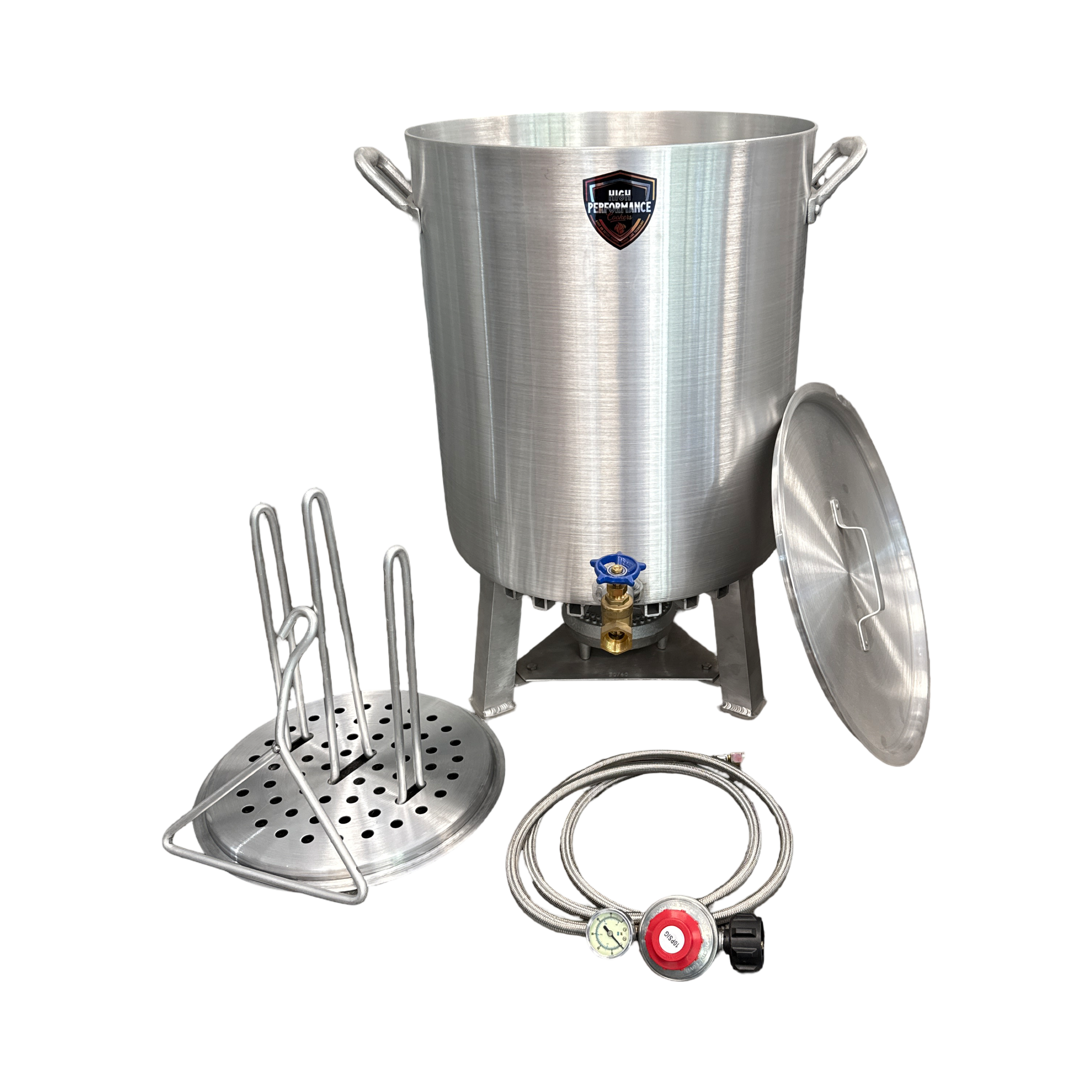 60 Qt Dual Turkey Fryer Pot With Drain Valve / Lid & Turkey Rack