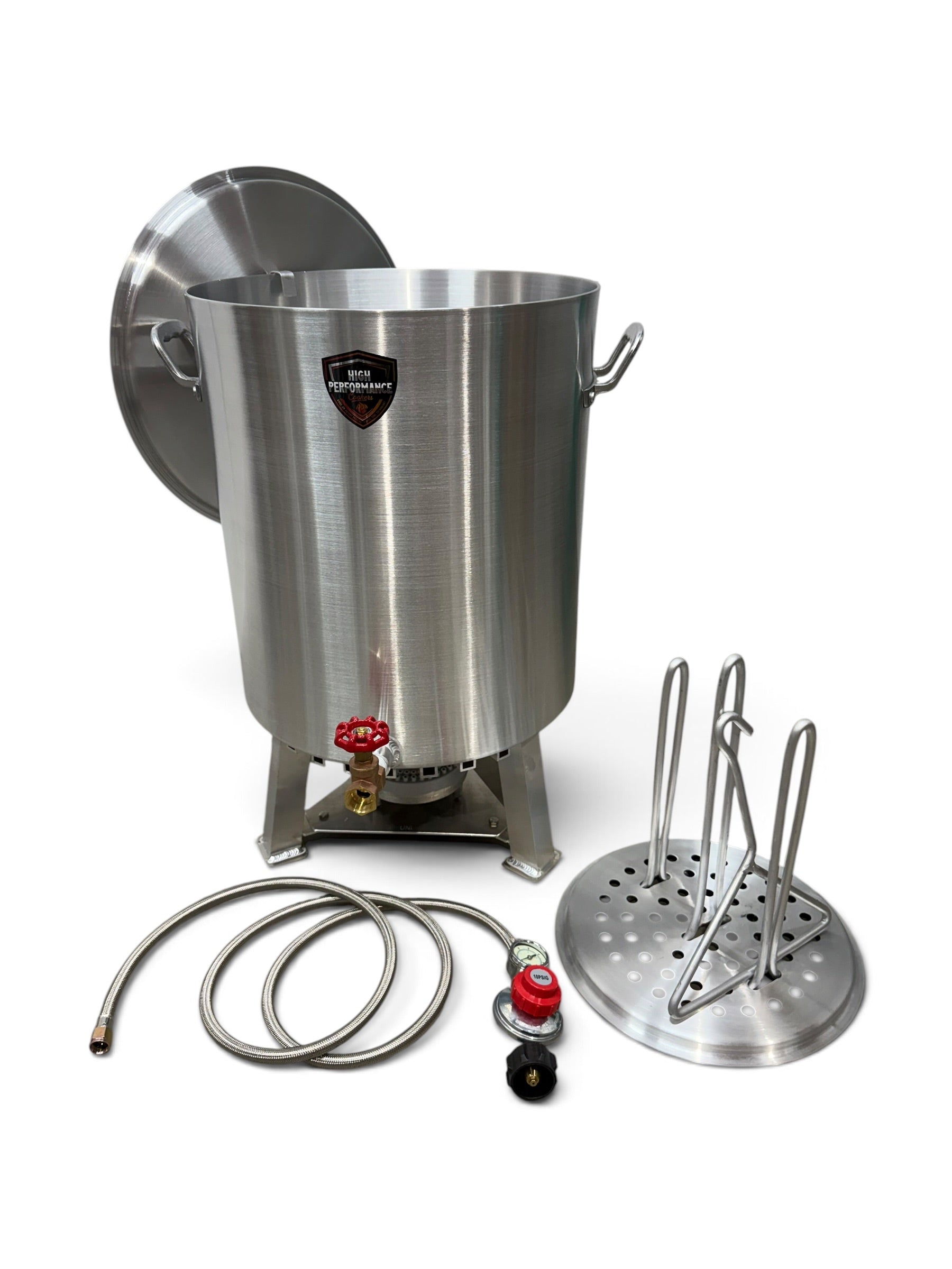 60 Qt Dual Turkey Fryer Pot With Drain Valve / Lid & Turkey Rack