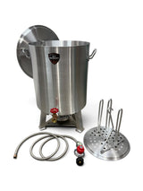 60 Qt Dual Turkey Fryer Pot With Drain Valve / Lid & Turkey Rack