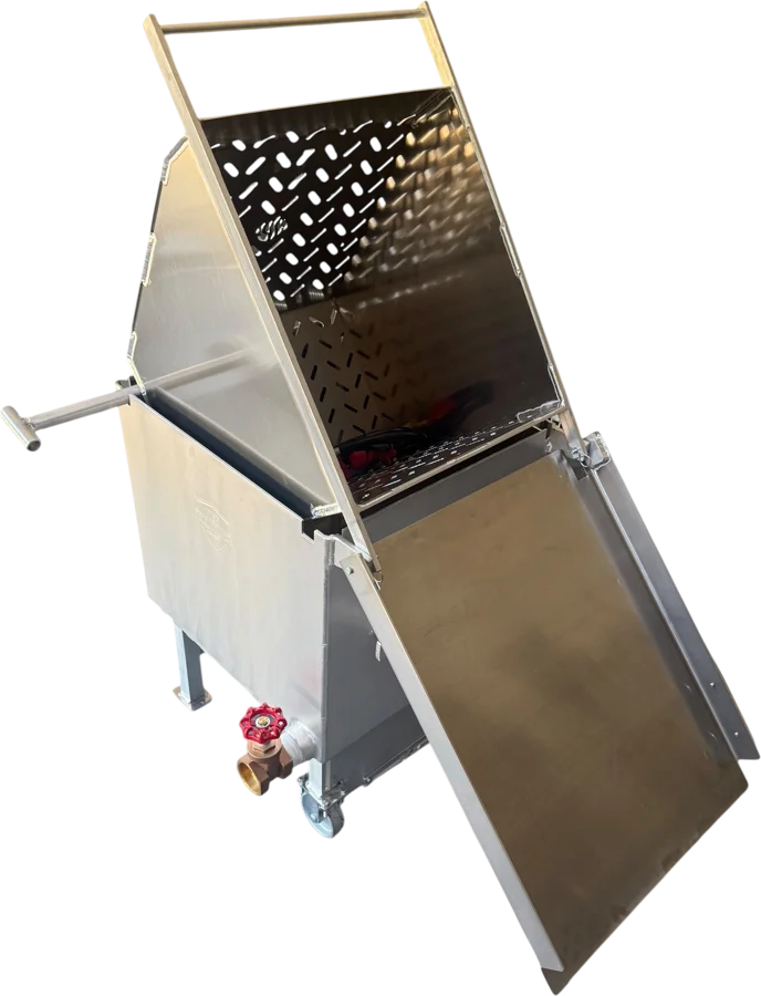 40 gallon commercial boiler with the flip basket flipped up out of the pot