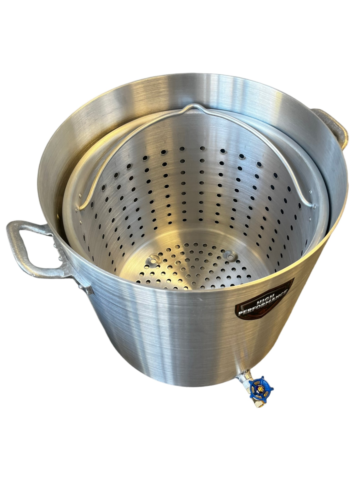 A seafood boil basket in a pot