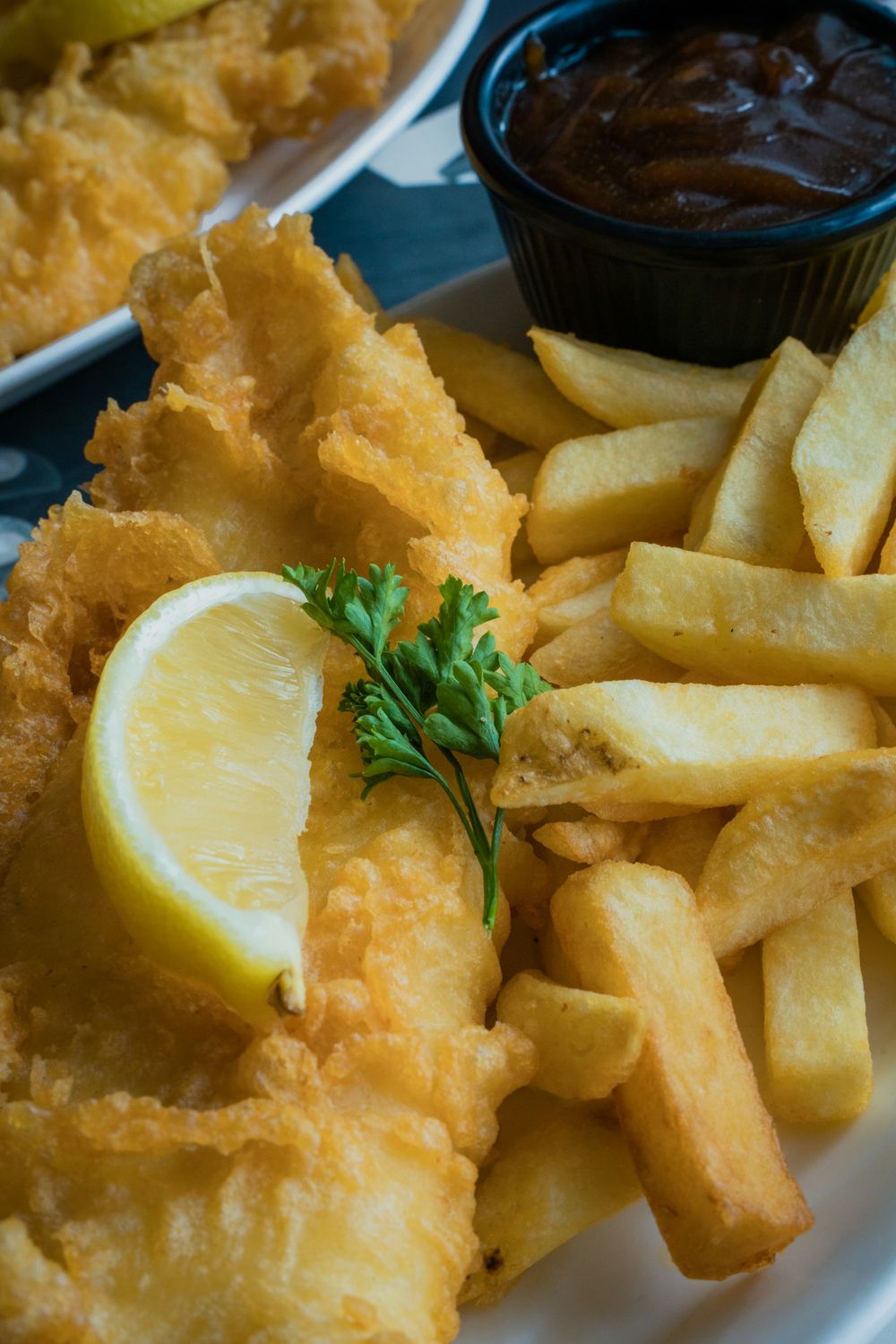 Fried fish and fries with lemon